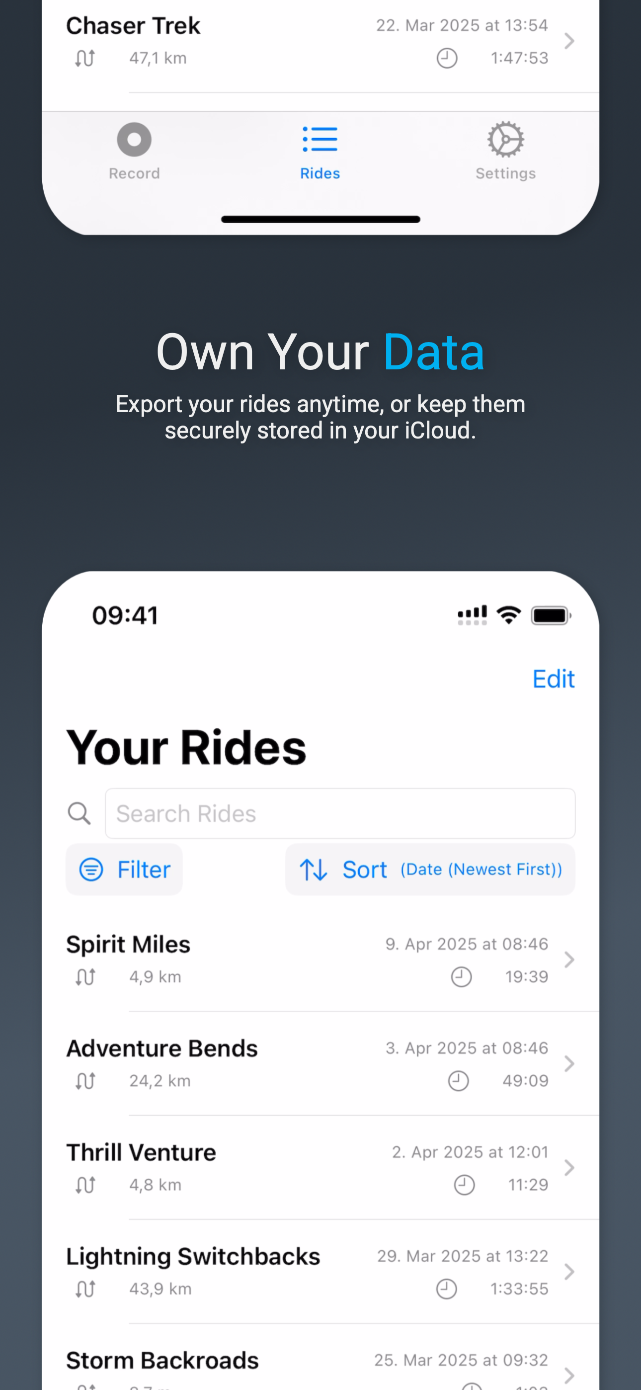 iPhone ride list
